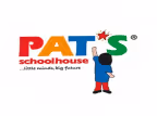 PAT'S schoolhouse logo featuring colorful letters with a child reading a book next to the text.