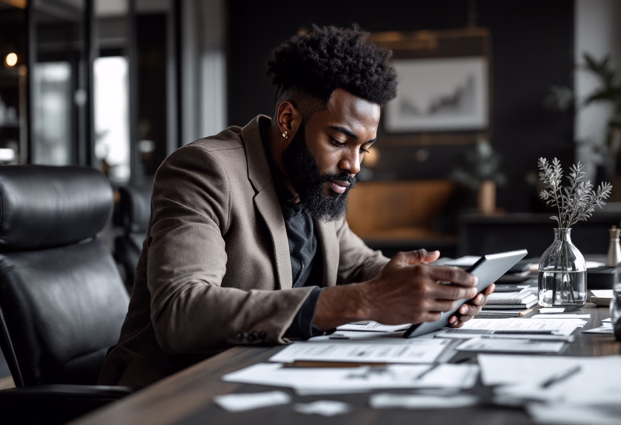 image of business professional reviewing analytics (for a hr tech)