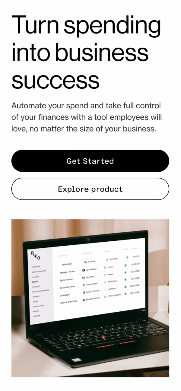 An image of the hero section on mobile