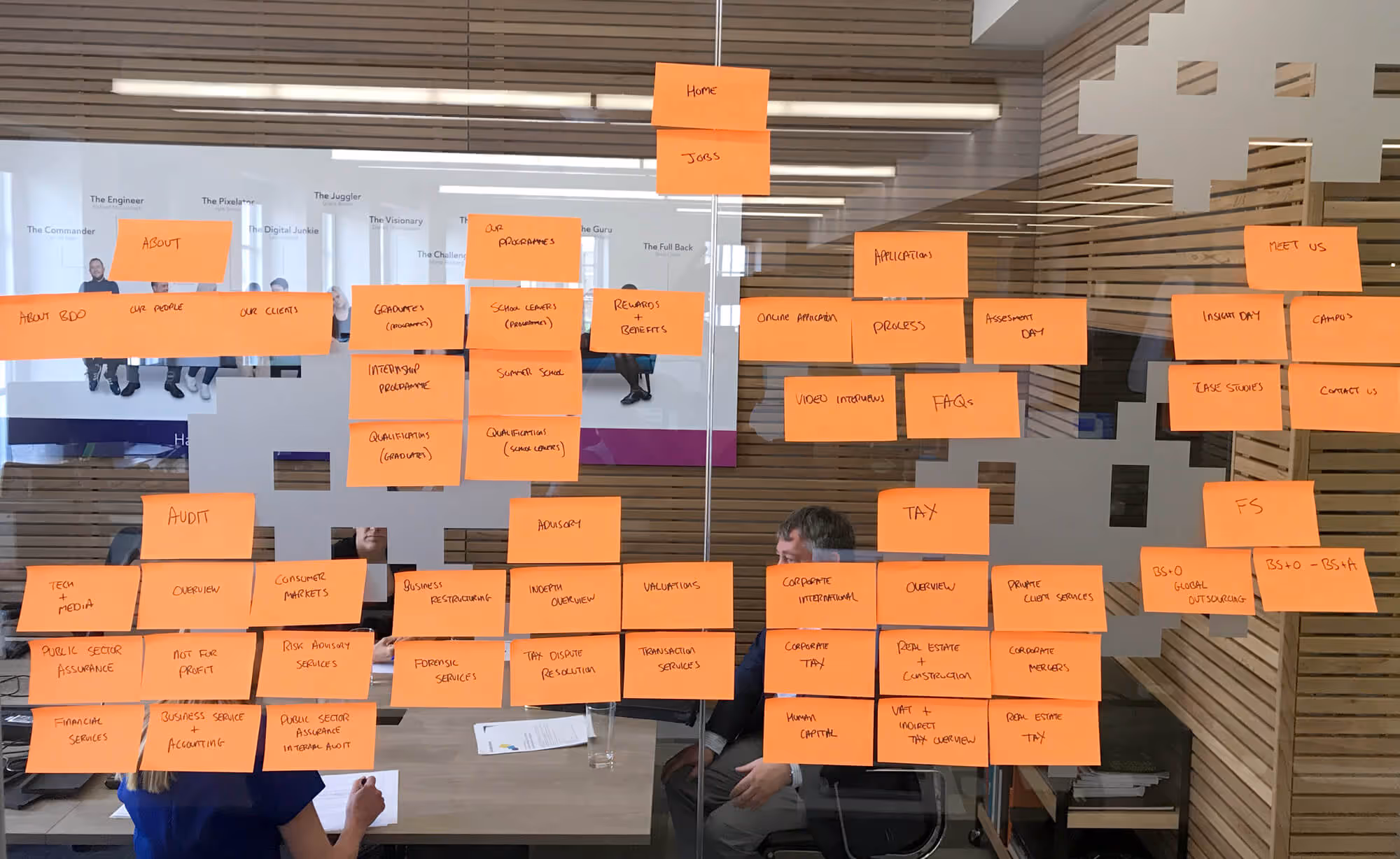 An image of post-it notes stuck on a glass window