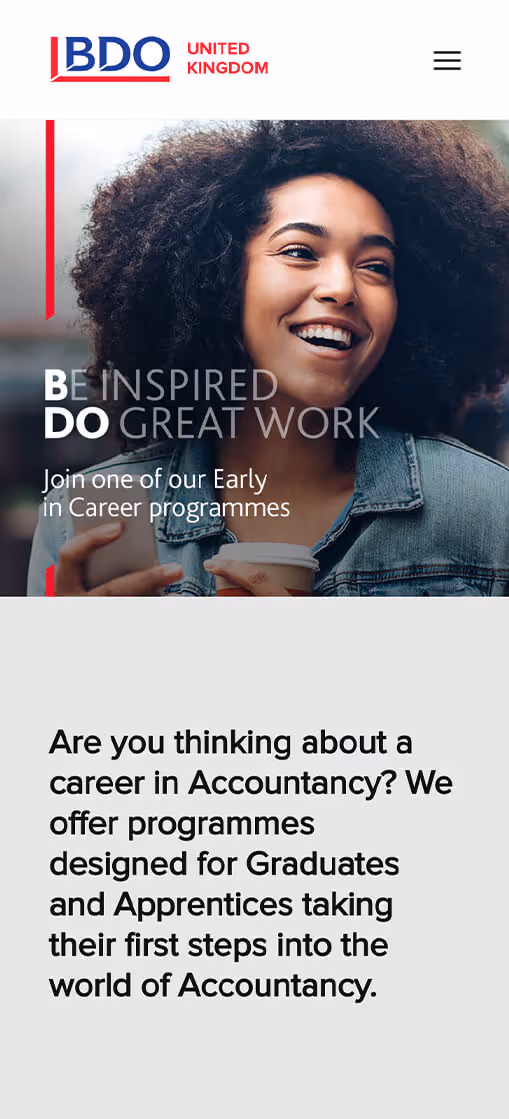 An image of the homepage on mobile