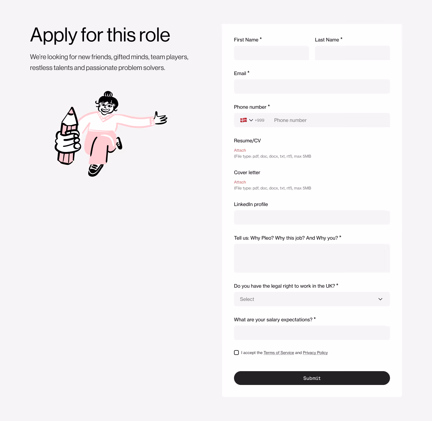 An image of a job application section