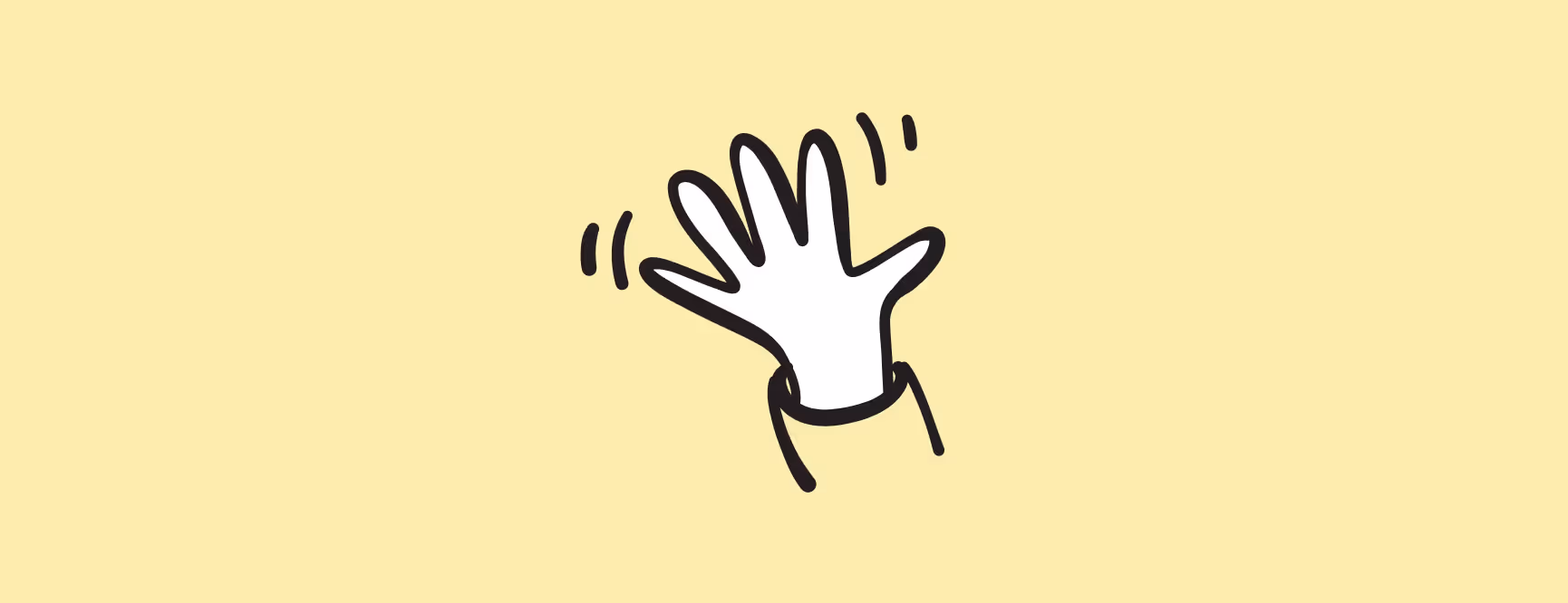 An illustration of a hand waving against a yellow background