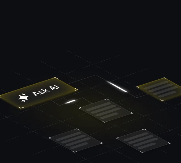 Isometric illustration of an Ask AI tile among content panels