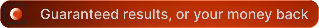 Red rounded rectangular badge with a white circular icon on the left and the text 'Guaranteed results, or your money back' in white.
