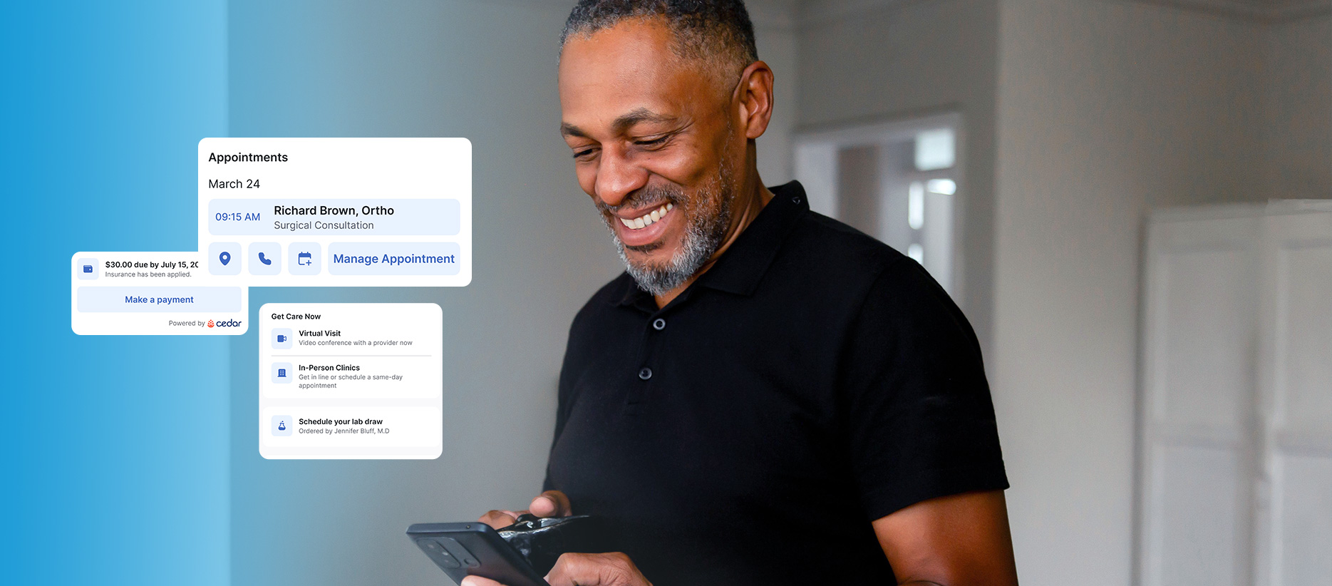 User on phone with interface cards extracted