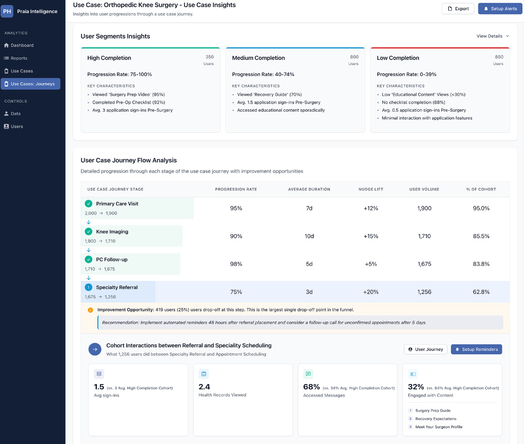 Praia Intelligence web interface dashboard