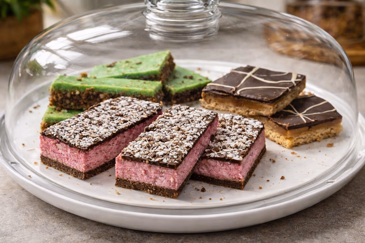 Assorted tray bakes in the display case at Colin Coffee Hub cafe in Dunmurry.