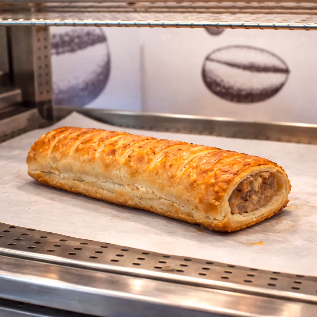 Golden sausage roll from the food menu at Colin Coffee Hub cafe in Dunmurry.