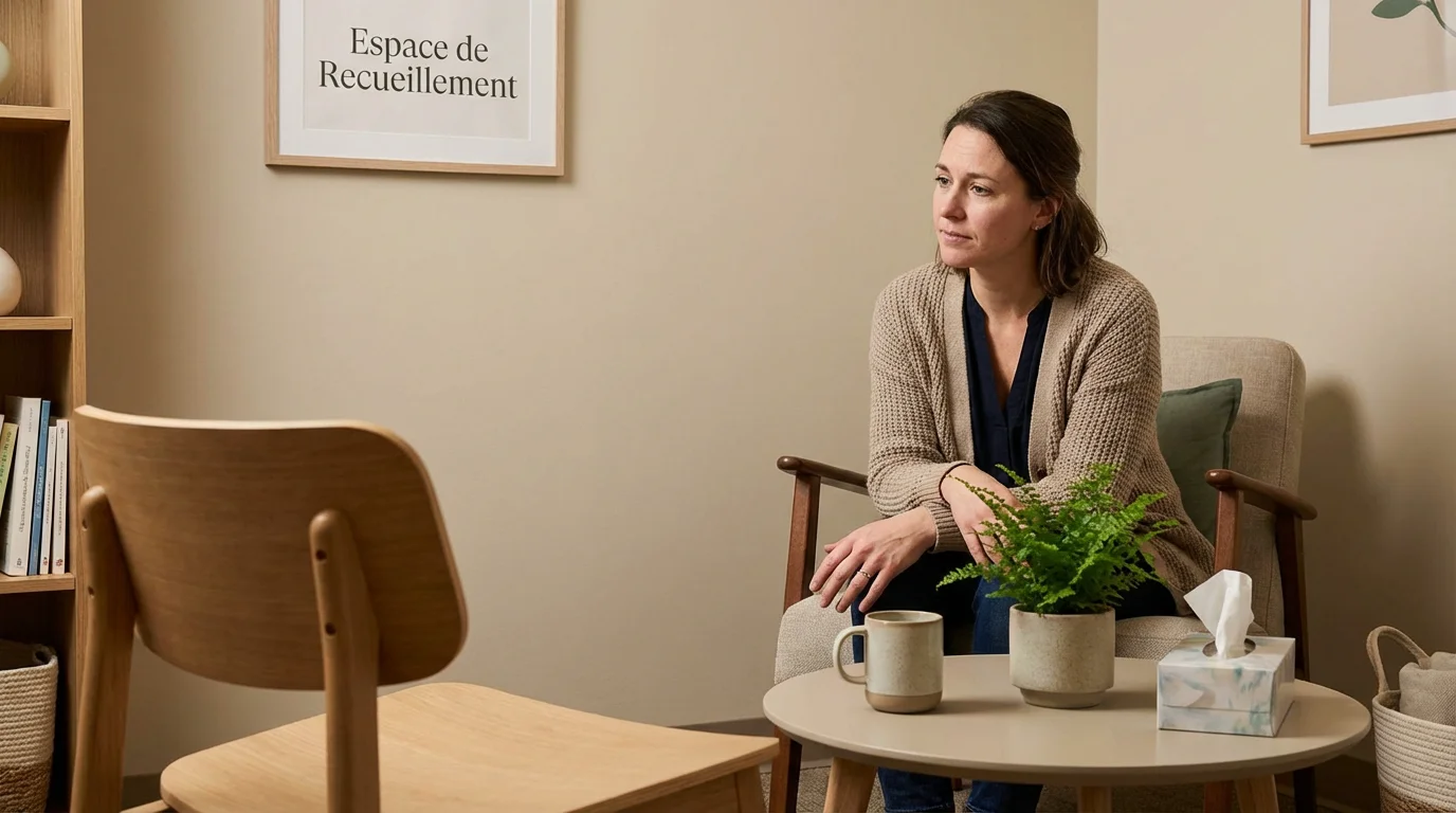 Professionnelle du bien-être dans un espace d'écoute dédié à l'accompagnement du deuil périnatal