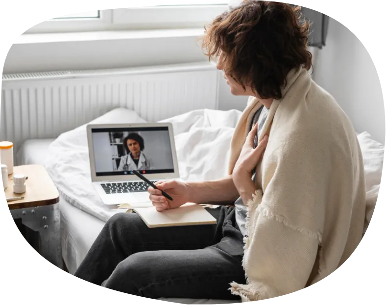 Woman speaking with a healthcare professional by video call