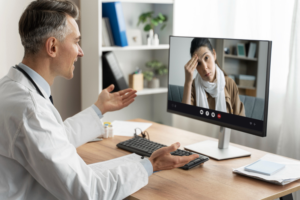 Healthcare professional speaking with a patient by video call