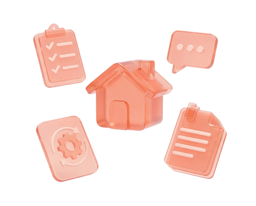 Smart city illustration showing residential communities and urban properties managed through ManageCasa property management software.