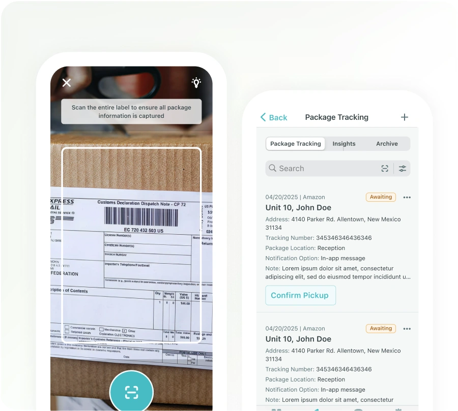 Property management software package tracking dashboard
