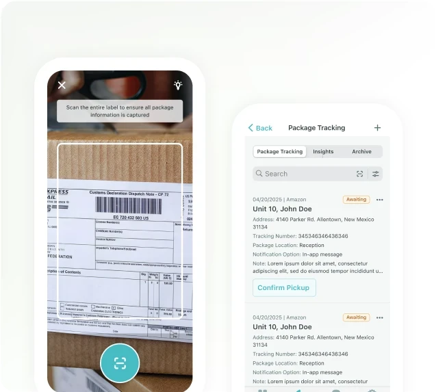 Property management software package tracking dashboard