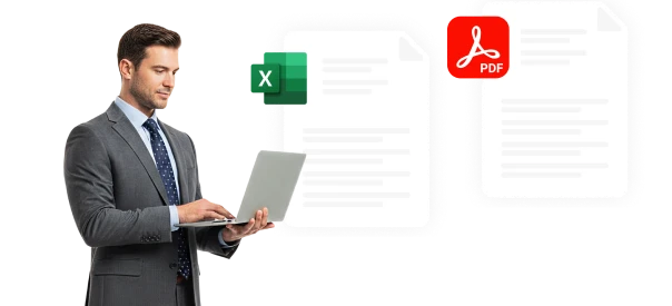 Icons representing PDF and XLS document files with folded corners.