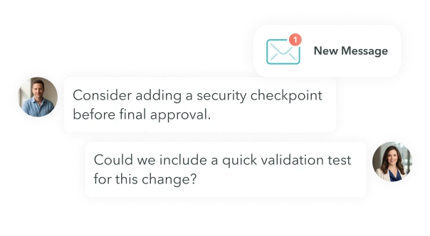 Review and approval form with sections: General Information fields for title, property, work to be done, and description, plus tabs labeled Architectural Instructions & Forms, Documentation, and Scheduling.