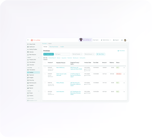 Rental management software accounting dashboard