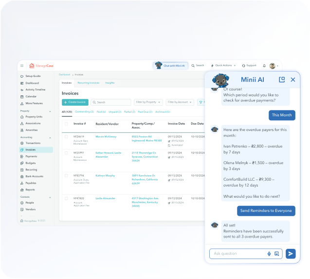 Rental management software accounting dashboard
