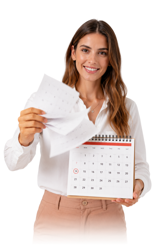 ManageCasa migration specialist holding documents and a calendar
