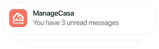 ManageCasa notification showing 3 unread messages with a house icon in a red square.