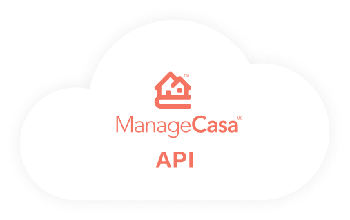 White cloud shape with orange ManageCasa logo and API text inside.