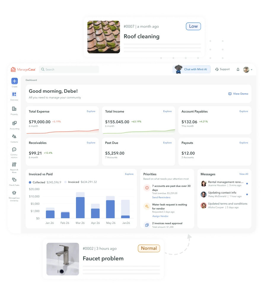 User interface panel titled Sharing with a dropdown to choose contacts and a message stating the ticket isn't shared yet, alongside a confirmation message saying Vendor Notified with a checkmark icon.