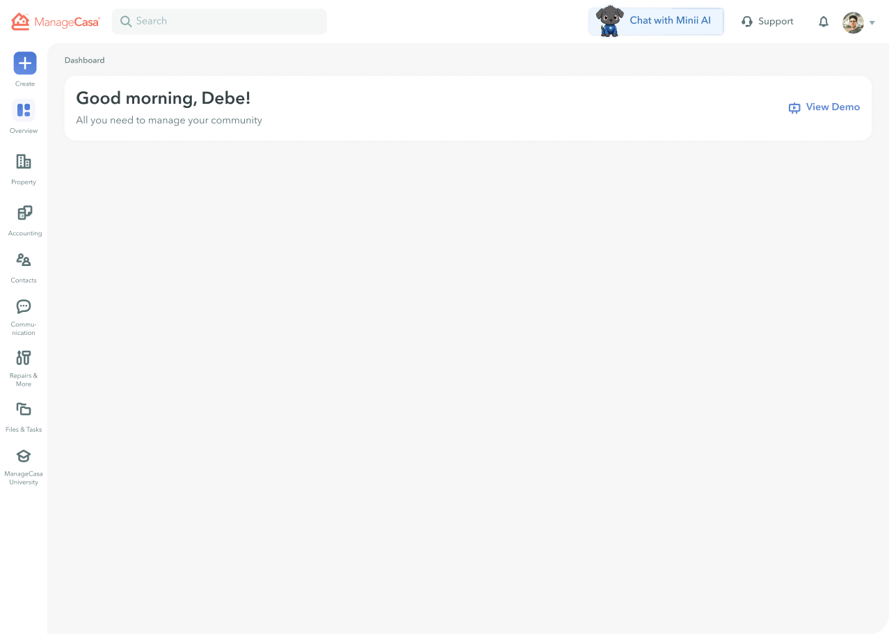 ManageCasa platform dashboard