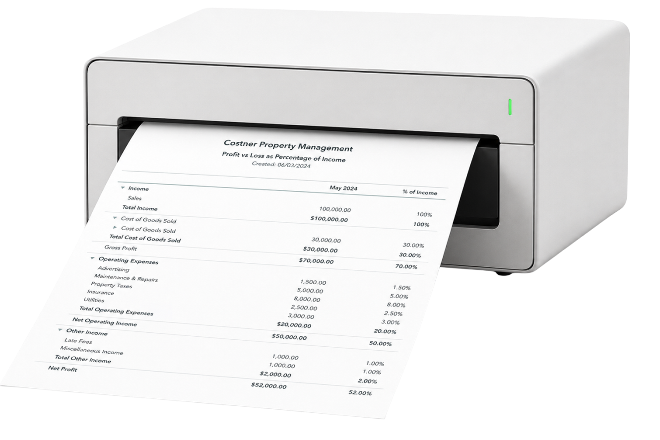 Printer generating financial reports