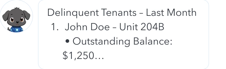 Minii summarizes delinquent tenant balances.