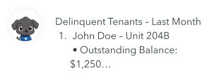 Minii summarizes delinquent tenant balances.