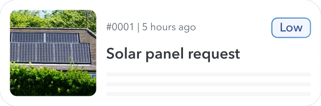 Solar panel request created with low priority.