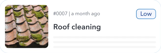 Roof cleaning request created with low priority.