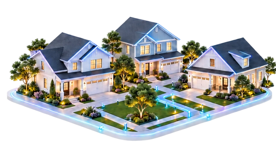 Neighborhood of single-family homes in a planned community managed with property management software