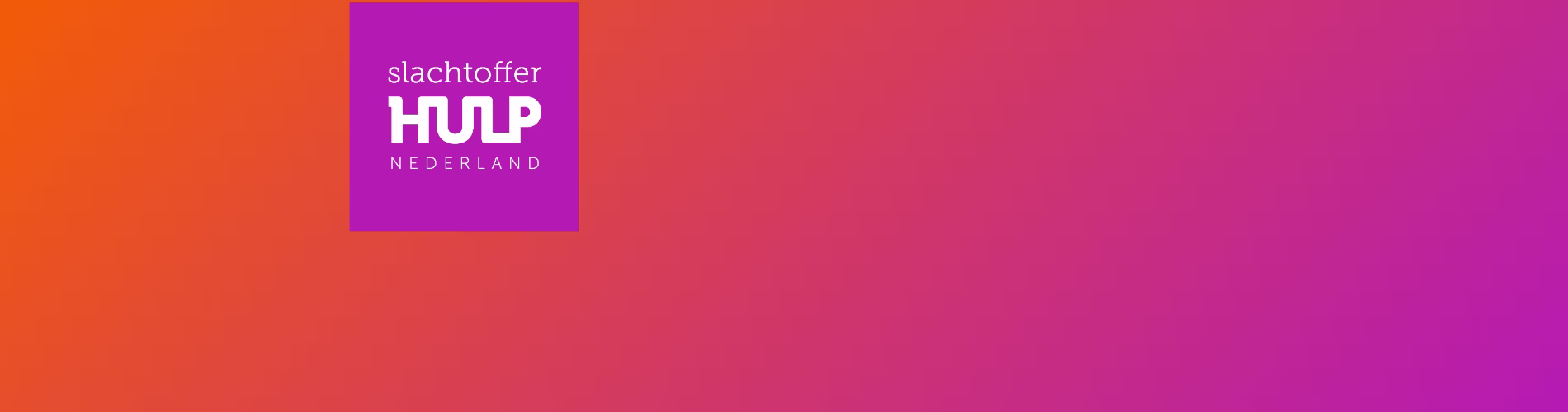 Logo van Slachtofferhulp Nederland op een kleurrijke achtergrond met oranje en roze tinten.