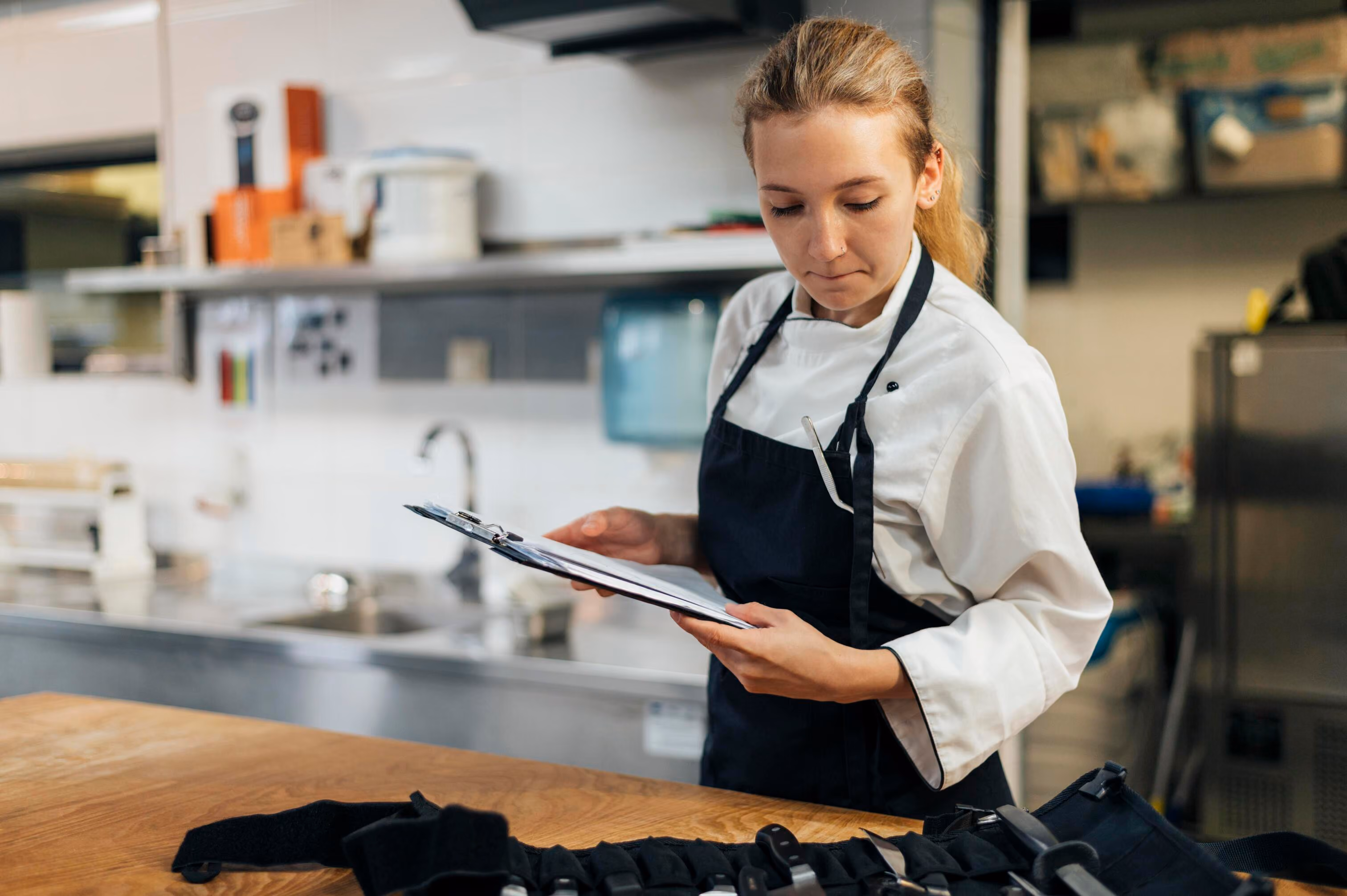 Food Standards Agency HACCP compliance documentation displayed in a commercial kitchen