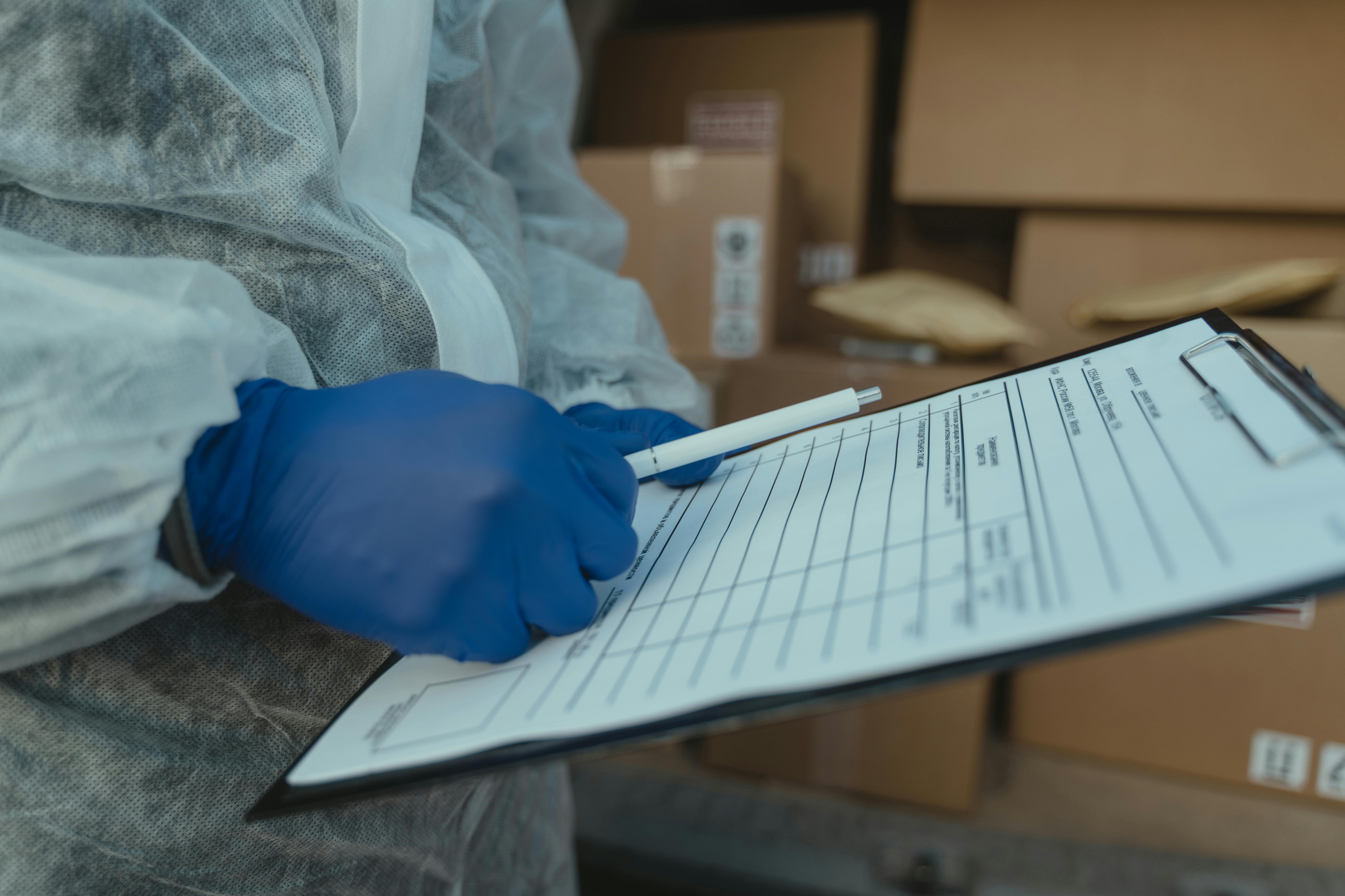 Printed HACCP checklist template being used during a food safety audit in a commercial kitchen