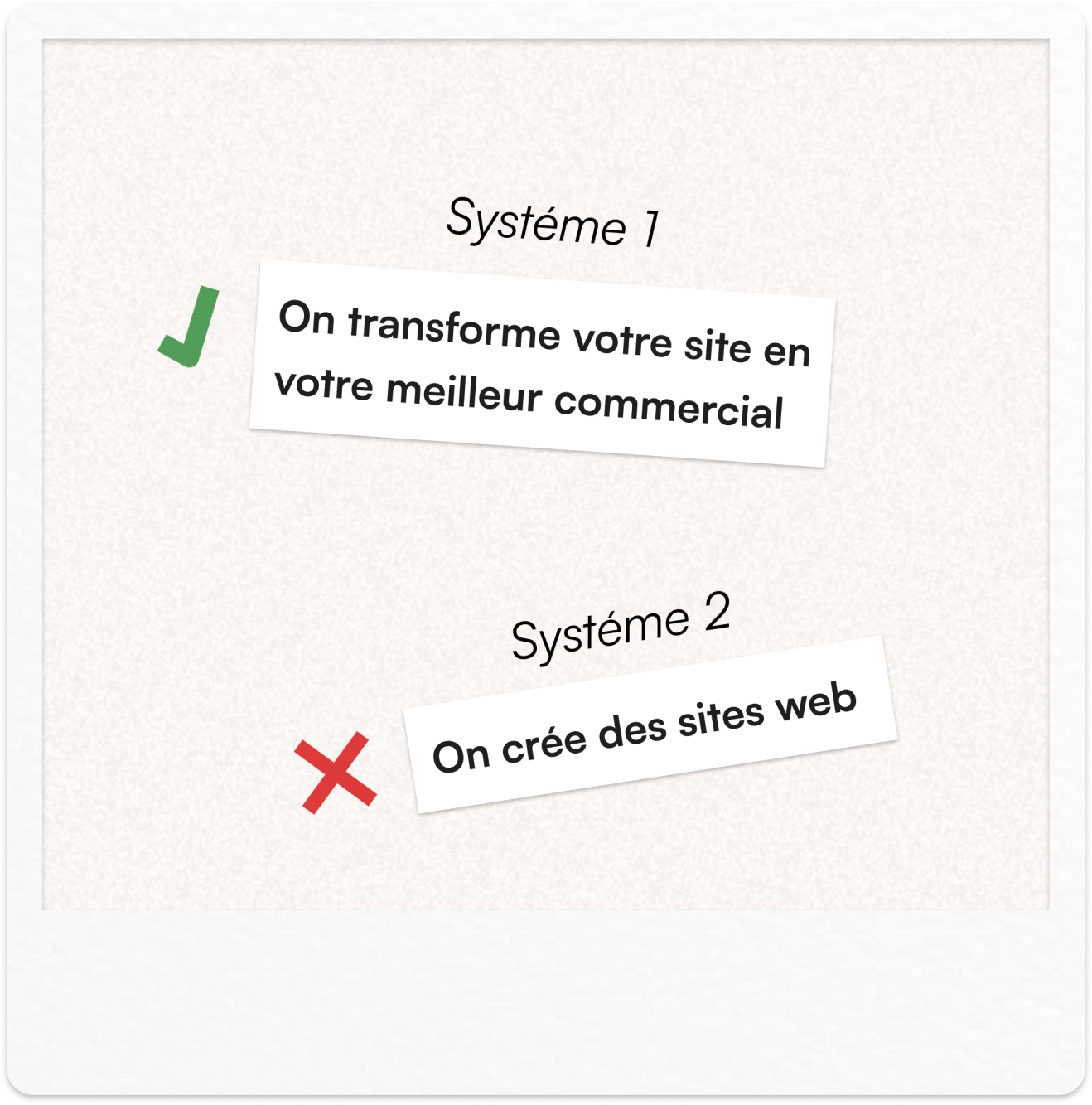 Polaroid avec image de comparaison entre deux textes