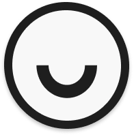 Icône d'une bouche stylisée souriante noire centrée dans un cercle blanc avec un contour noir.