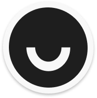 Symbole circulaire noir avec demi-cercle blanc ouvert vers le haut au centre.