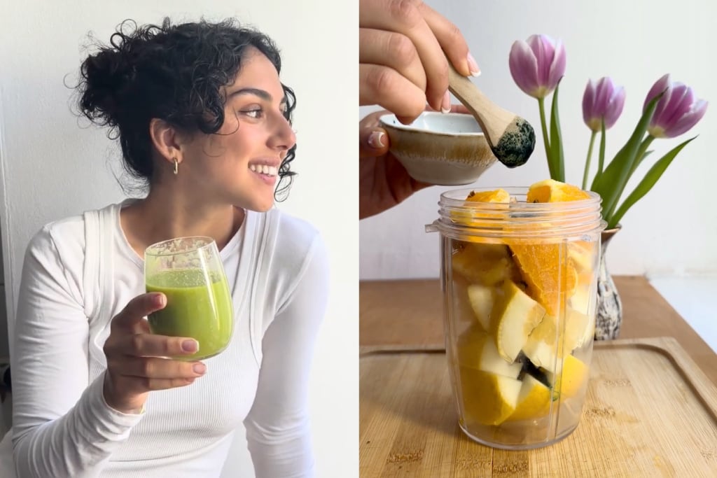 Grüner Smoothie zubereitet mit frischer Spirulina aus der eigenen Ernte