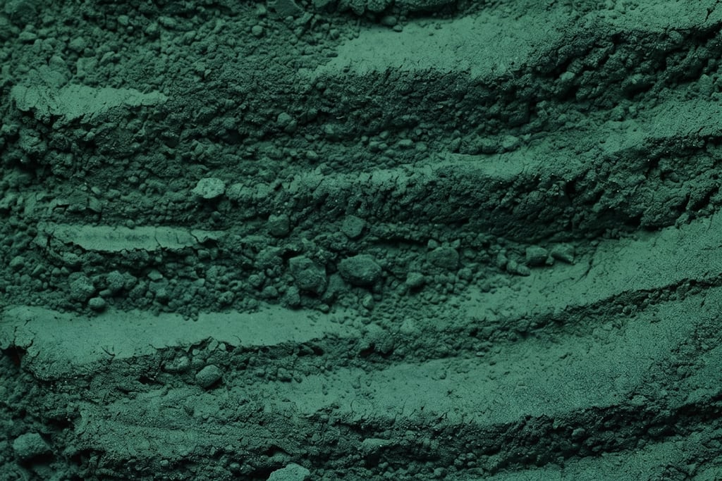 Spirulina-Pulver - dunkelgrünes, getrocknetes Algenpulver