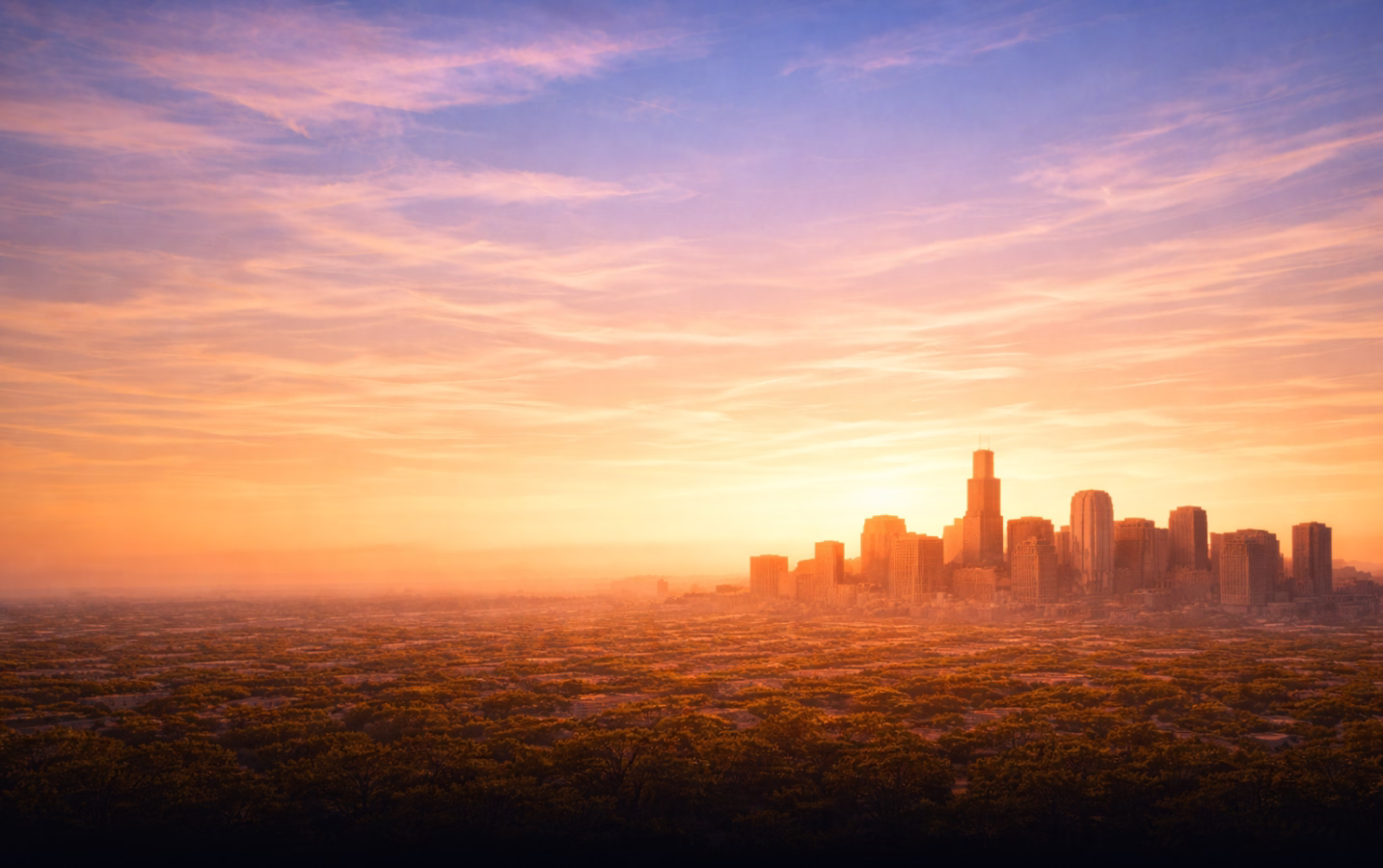 City skyline with shadowy overlay