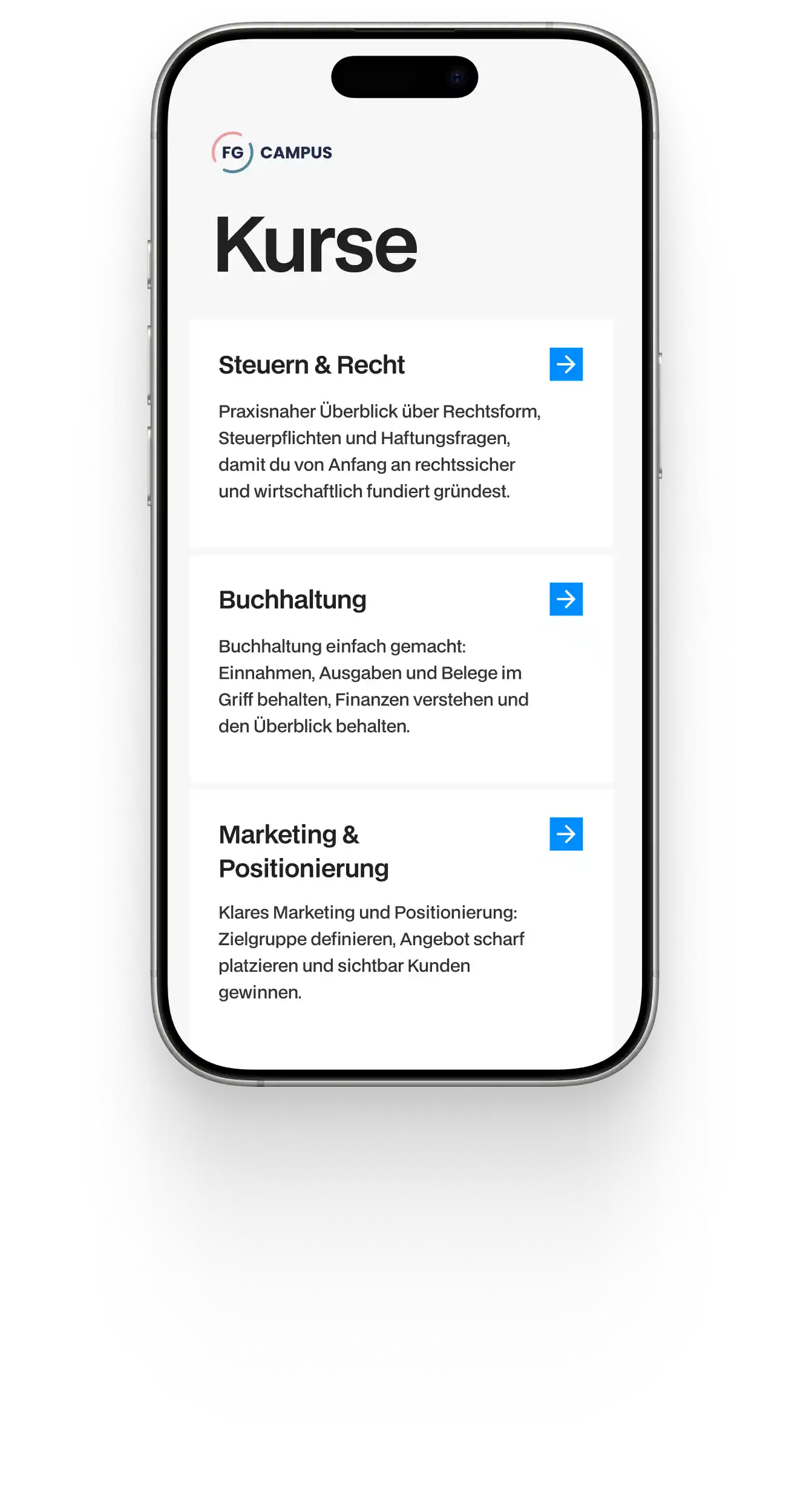 FG Campus Mockup Lernkurse Dashboard