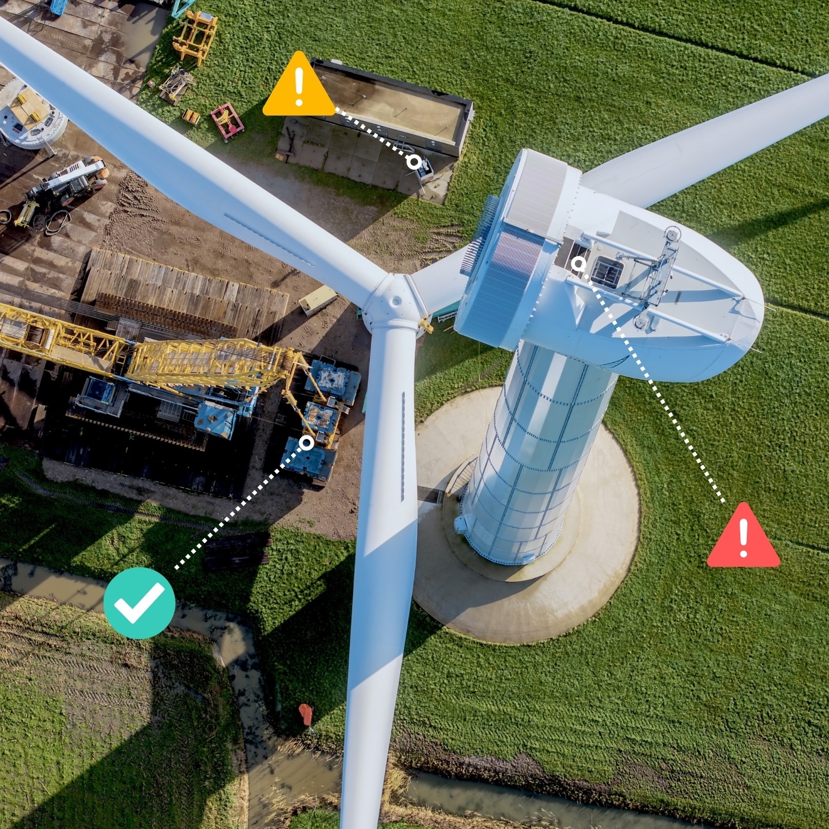 Top down view of a windmill being constructed.
