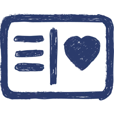 Symbol einer Postkarte mit Herz auf der rechten Seite und Linien auf der linken Seite.