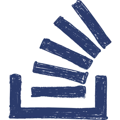 Handgezeichnetes stilisiertes Logo von Stack Overflow mit einem offenen Kasten und Balken, die sich nach oben biegen.