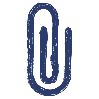 Blauer Papierklammer-Symbol auf transparentem Hintergrund.