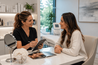 Client relaxing during a treatment at a medspa in Basking Ridge, New Jersey