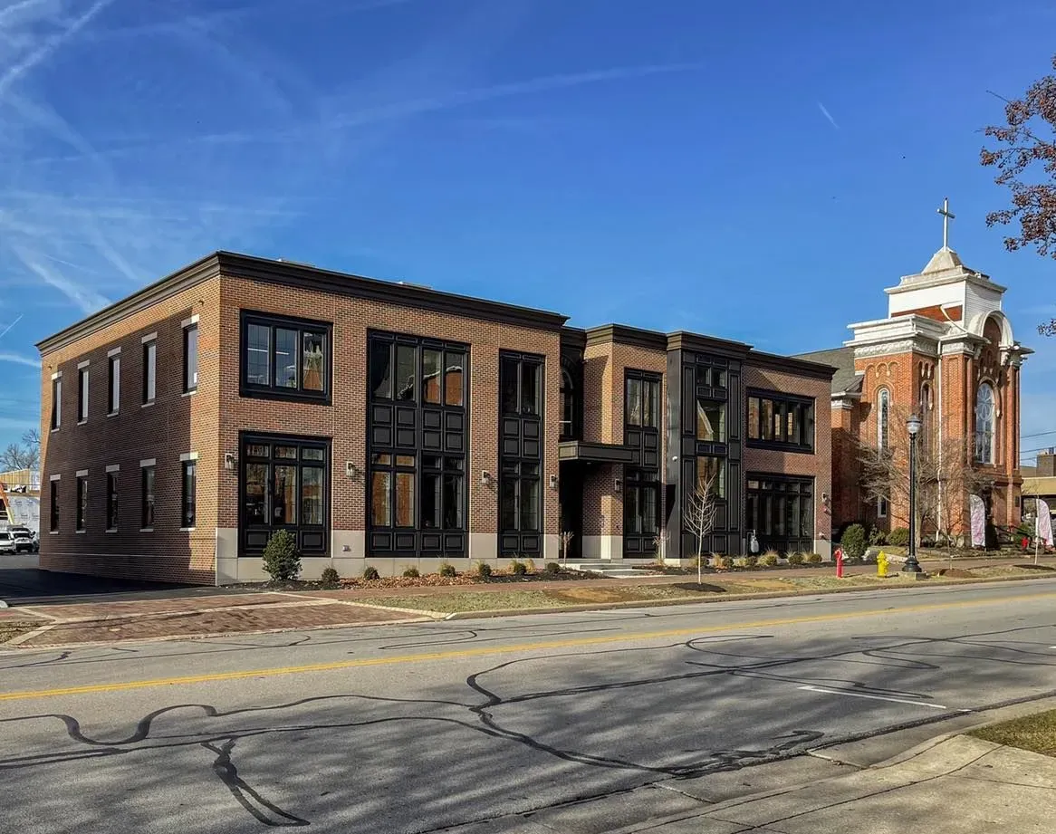 brick building and black frames